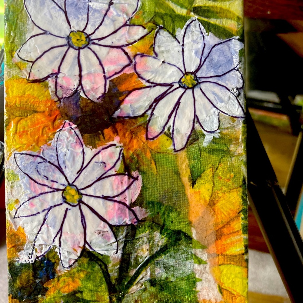 Mixed media daisies